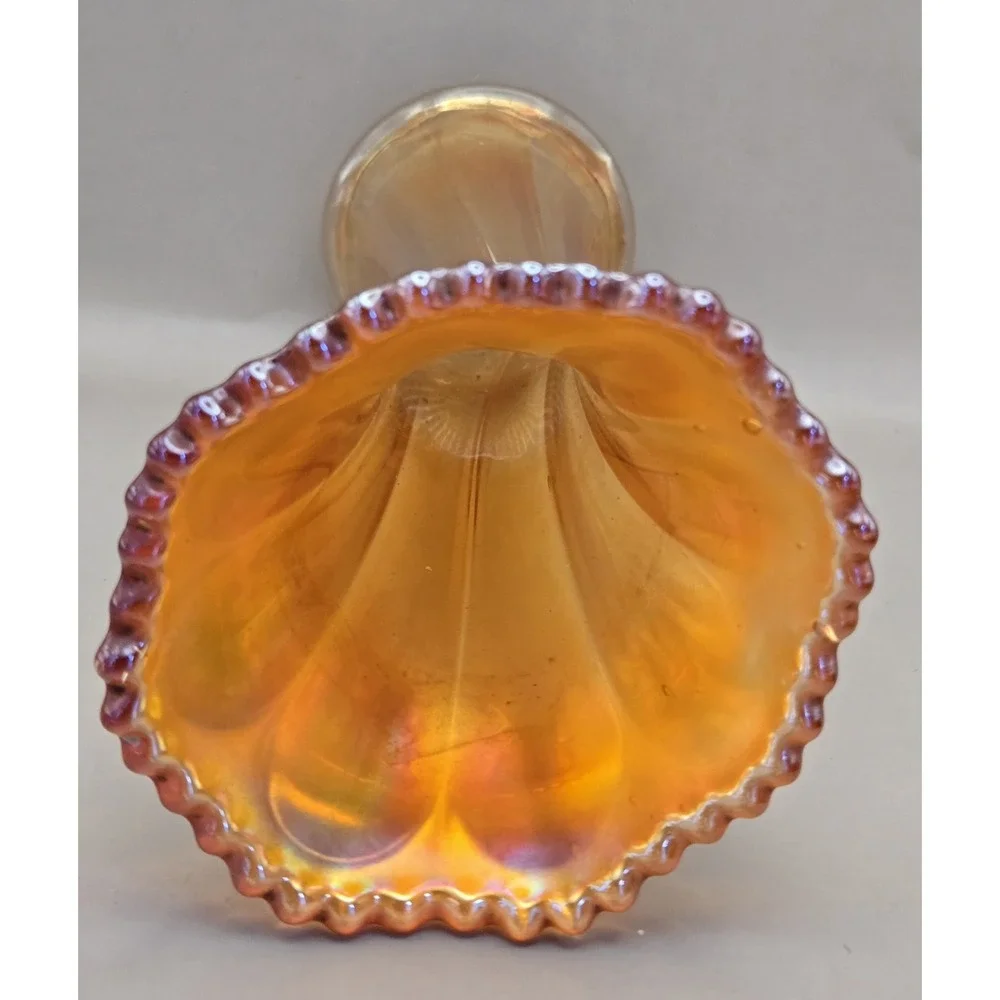 Vintage Swung Marigold Orange Iridescent Carnival Glass Vase B#33